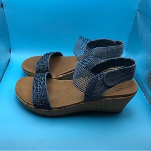Skechers blue rhinestone cork wedge sandals size 9